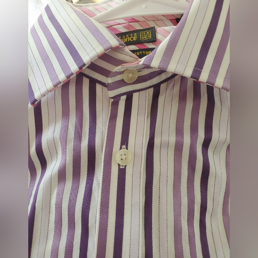 Ted Baker Endurance Men Sz 17.5 Shirt White Purple Stripe Career Cuff Links Flip